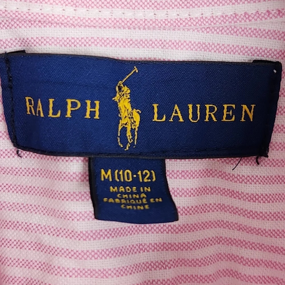 Ralph Lauren Pink Striped Shirt with Green Grasshopper Embroidery